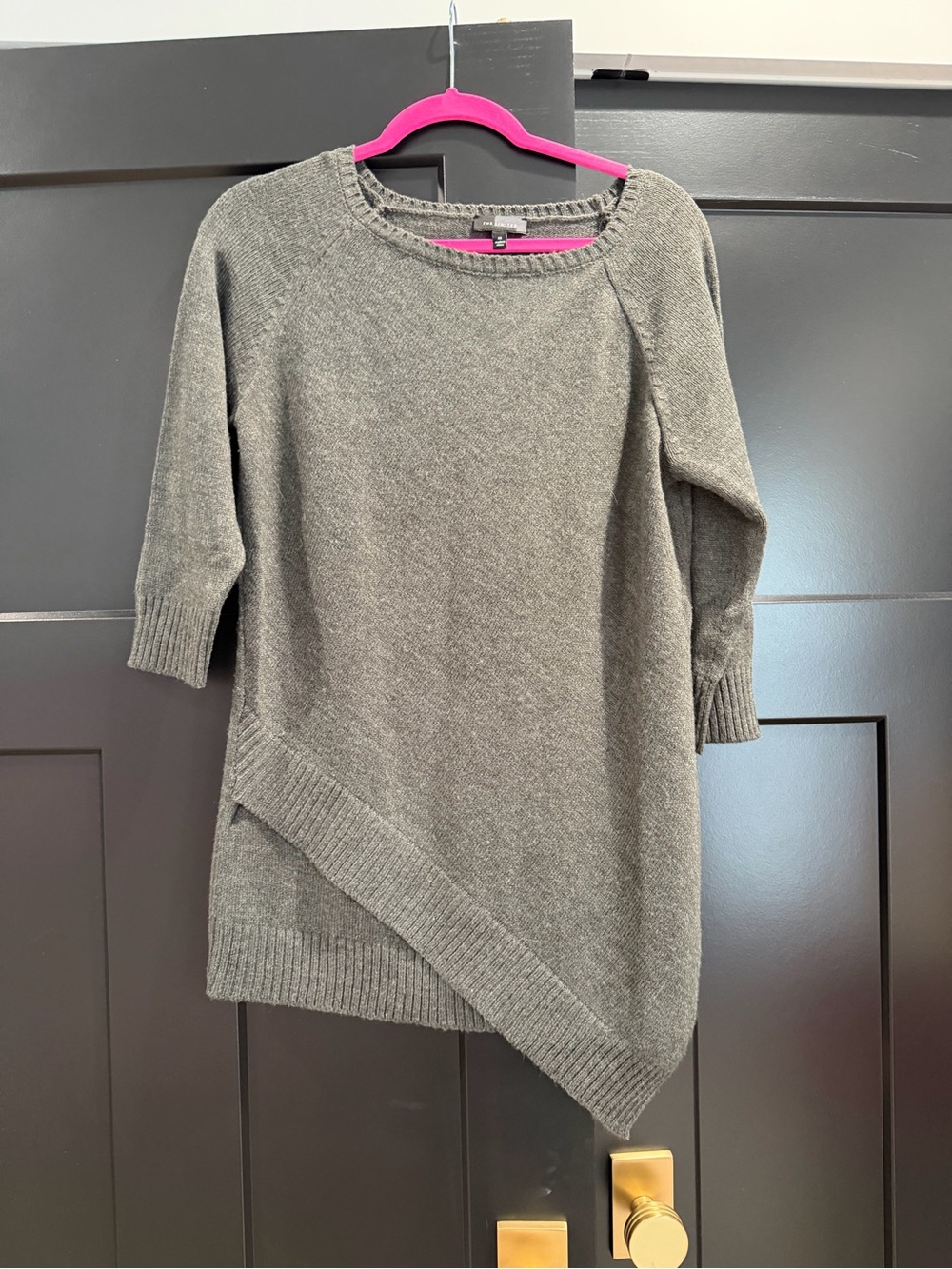 The Limited Asymmetric Hem Knit Sweater in Heather Gray